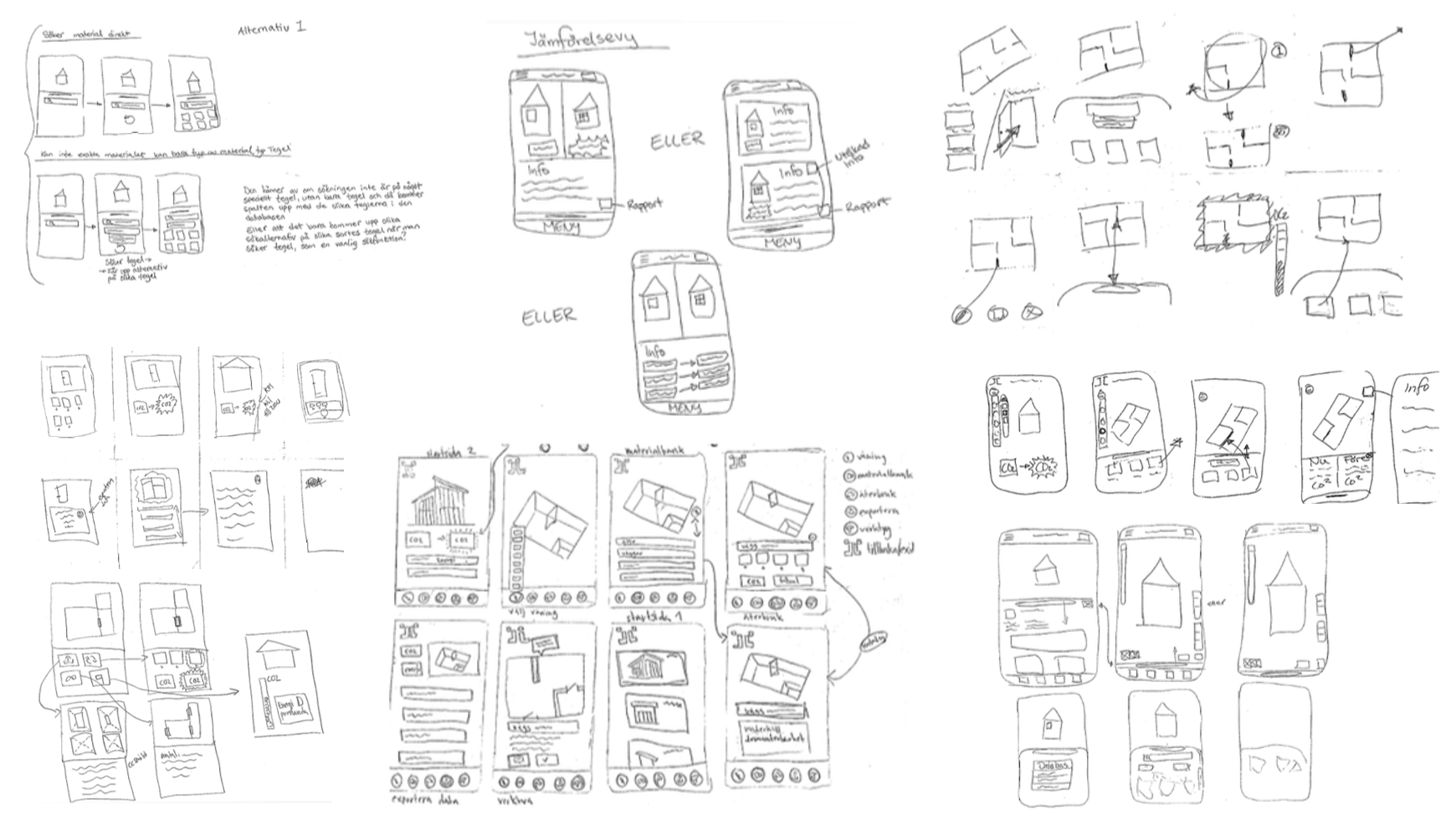 Early sketches, concept development, and storyboard for a baggage damage reporting service.