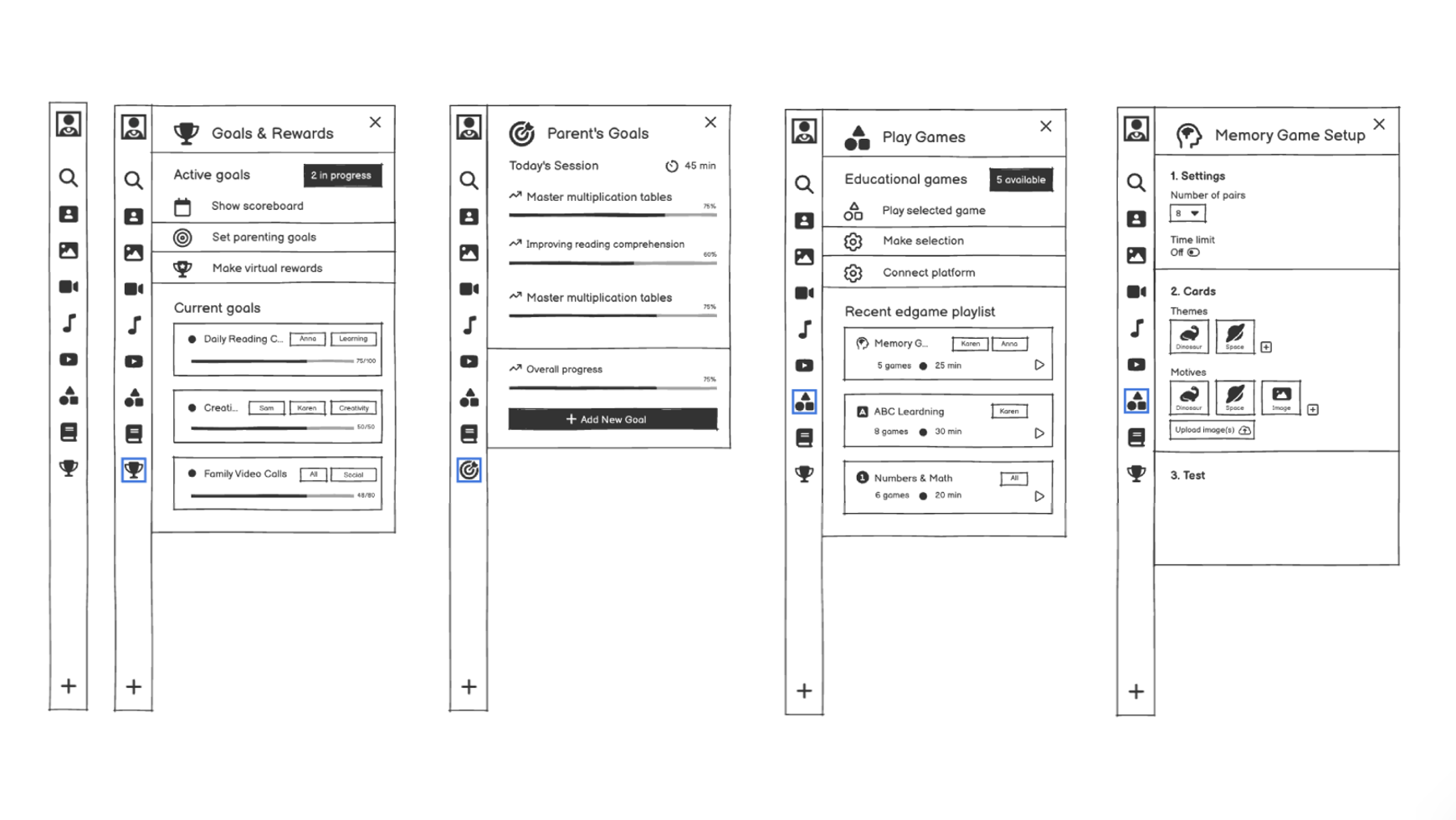 Lo-fi prototype in Balsamiq showing the basic user flow of the AR experience.